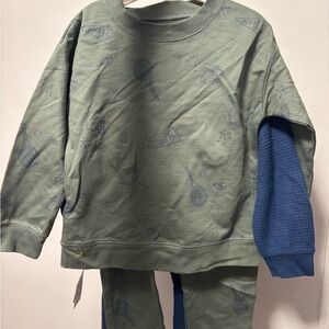 Carters 2 Outfit Set Two-Tone Sports Sweatshirt Set — Olive Green & Royal Blue
